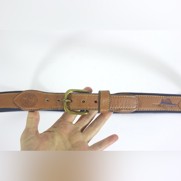 Men’s Leather and Webbing Fisshing Belt with Brass Buckle Swordfish, Fisherman - Picture 4 of 8